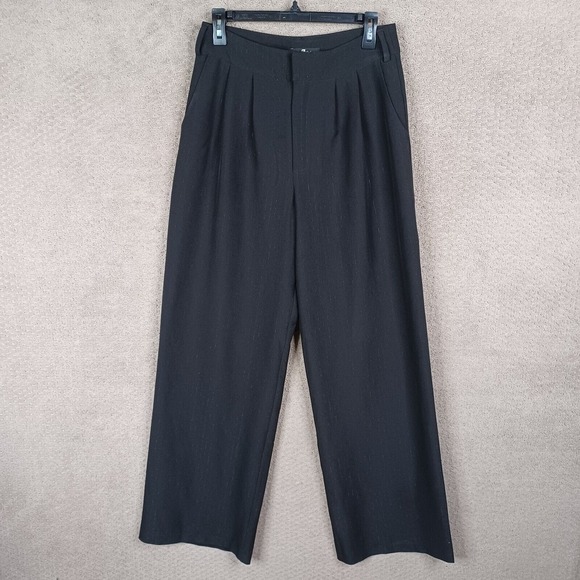 7 For All Mankind Pants Womens Small Black‎ Striped Wide Leg Trouser High Waist - Picture 1 of 13